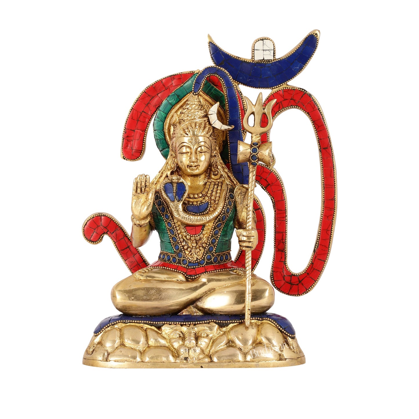 Exquisite Brass Lord Shiva Statue with Meenakari Stonework | 12" Height - Budhshiv.com