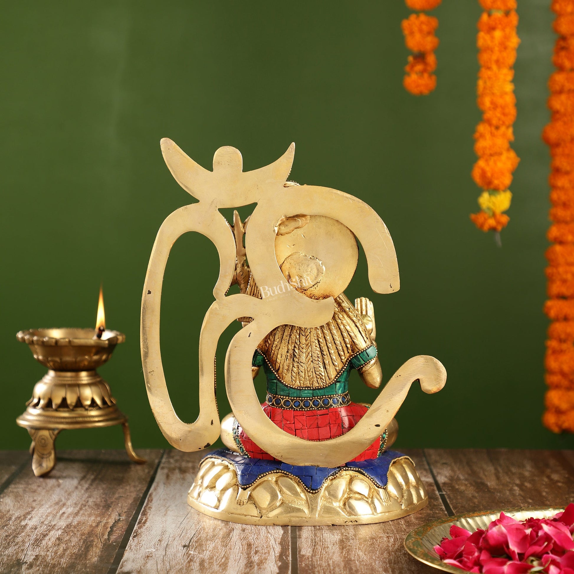 Exquisite Brass Lord Shiva Statue with Meenakari Stonework | 12" Height - Budhshiv.com