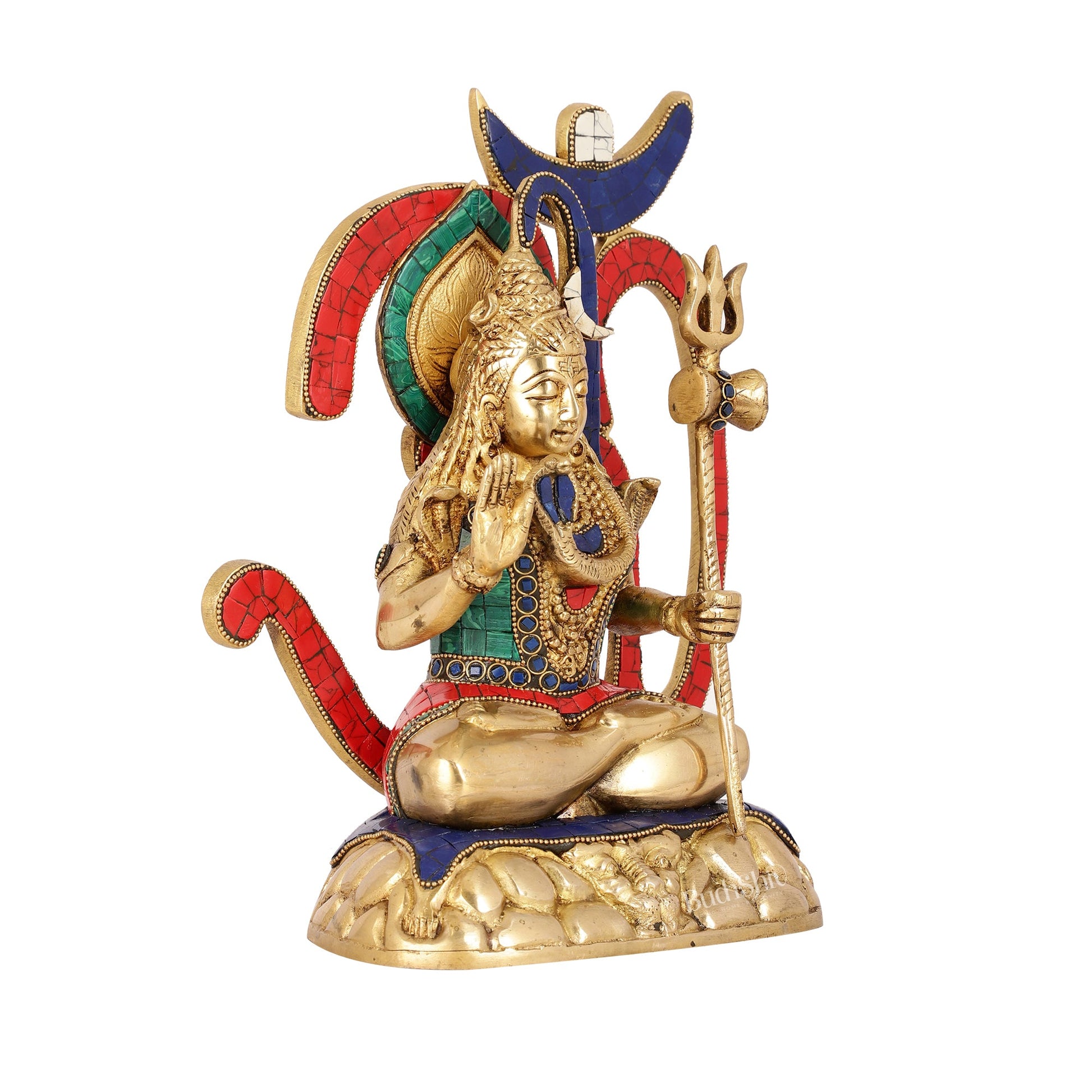 Exquisite Brass Lord Shiva Statue with Meenakari Stonework | 12" Height - Budhshiv.com