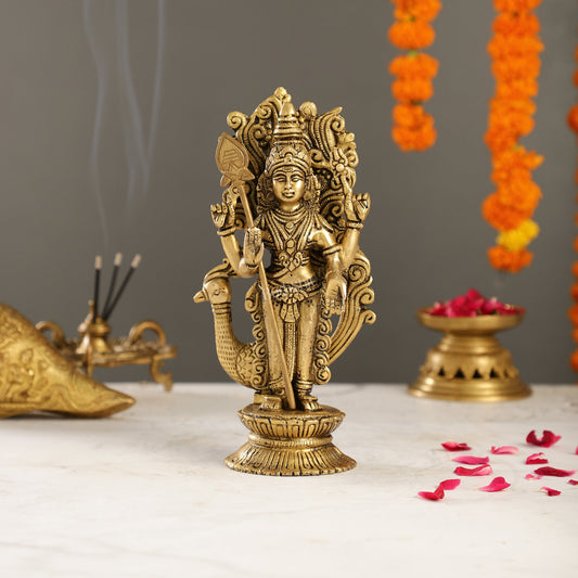 Exquisite Brass Murugan Swamy Idol | Kumaraswamy Kartikeya Statue - 10 Inch - Budhshiv.com