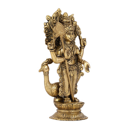 Exquisite Brass Murugan Swamy Idol | Kumaraswamy Kartikeya Statue - 10 Inch - Budhshiv.com