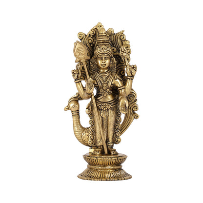 Exquisite Brass Murugan Swamy Idol | Kumaraswamy Kartikeya Statue - 10 Inch - Budhshiv.com