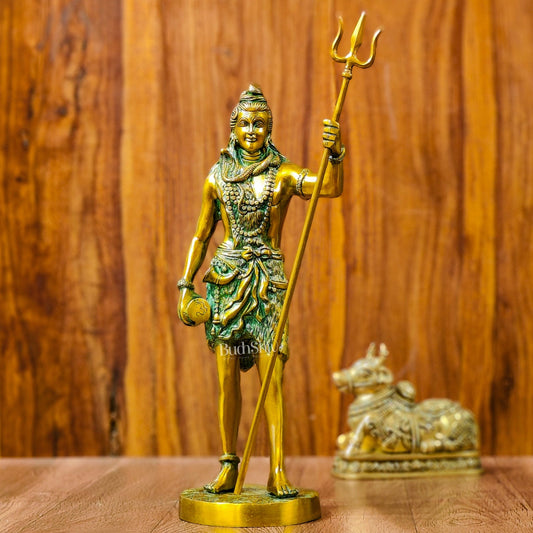 Exquisite Brass Standing Shiva Statue | 18" Height | Fine Quality | Antique Gold Finish - Budhshiv.com