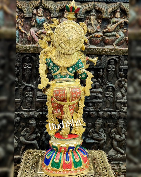 Exquisite Brass Superfine Krishna Statue | Height 36 Inches | Inlay Stonework - Budhshiv.com