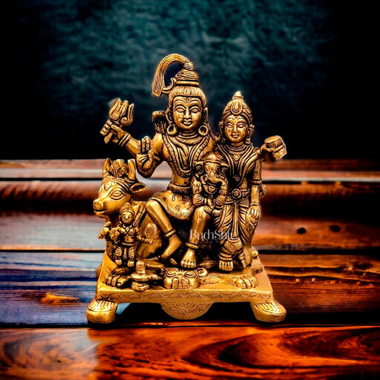 Exquisite Brass Superfine Shiv Parivar on Nandi Idol 8 inch - Budhshiv.com
