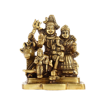 Exquisite Brass Superfine Shiva Parivar Idol | Small Size for Home Temples 4 inch - Budhshiv.com