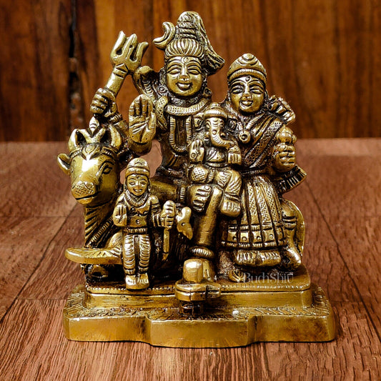 Exquisite Brass Superfine Shiva Parivar Idol | Small Size for Home Temples - Budhshiv.com