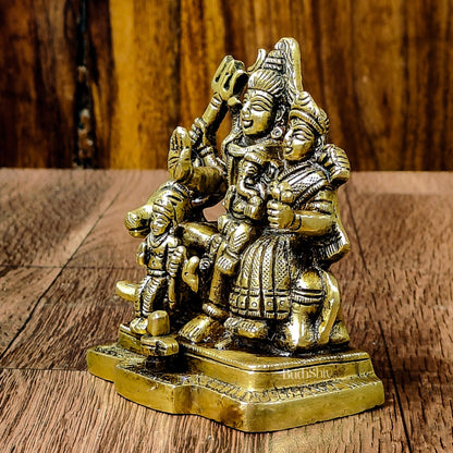 Exquisite Brass Superfine Shiva Parivar Idol | Small Size for Home Temples - Budhshiv.com
