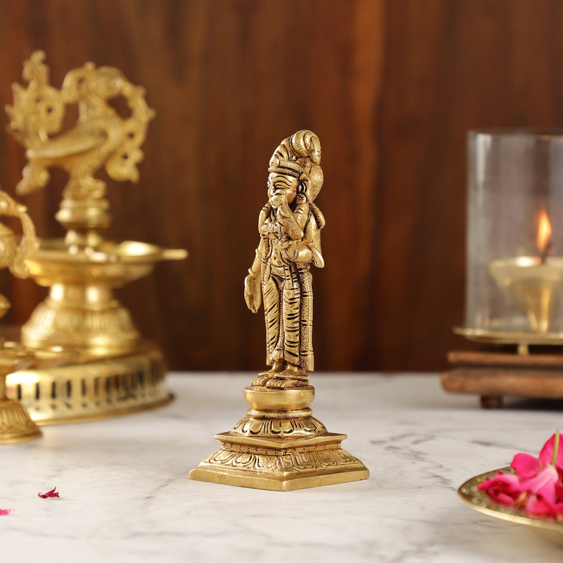 Exquisite Brass Superfine Standing Andal Statue | 6" Height | Devotional Beauty - Budhshiv.com