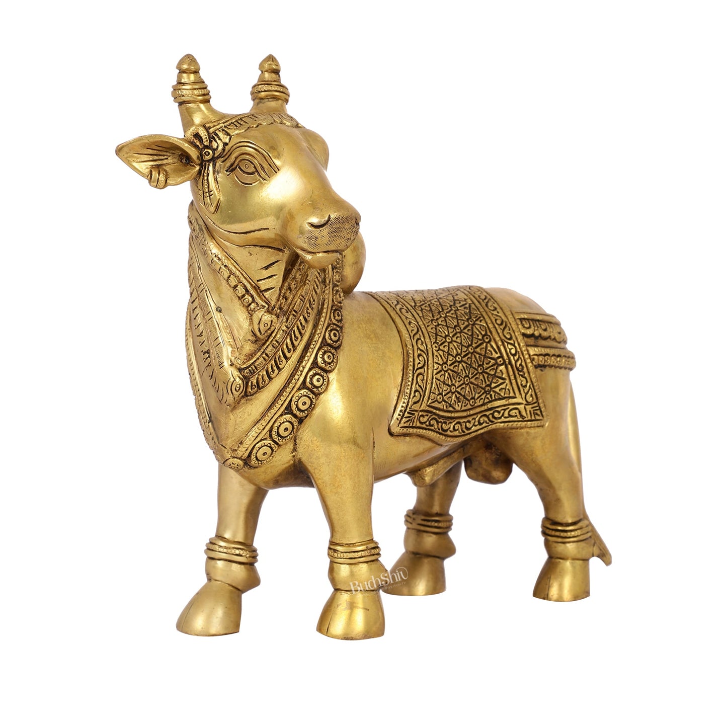 Exquisite Brass Superfine Standing Nandi Idol | 10.5" - Budhshiv.com