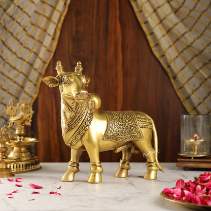 Exquisite Brass Superfine Standing Nandi Idol | 10.5" - Budhshiv.com