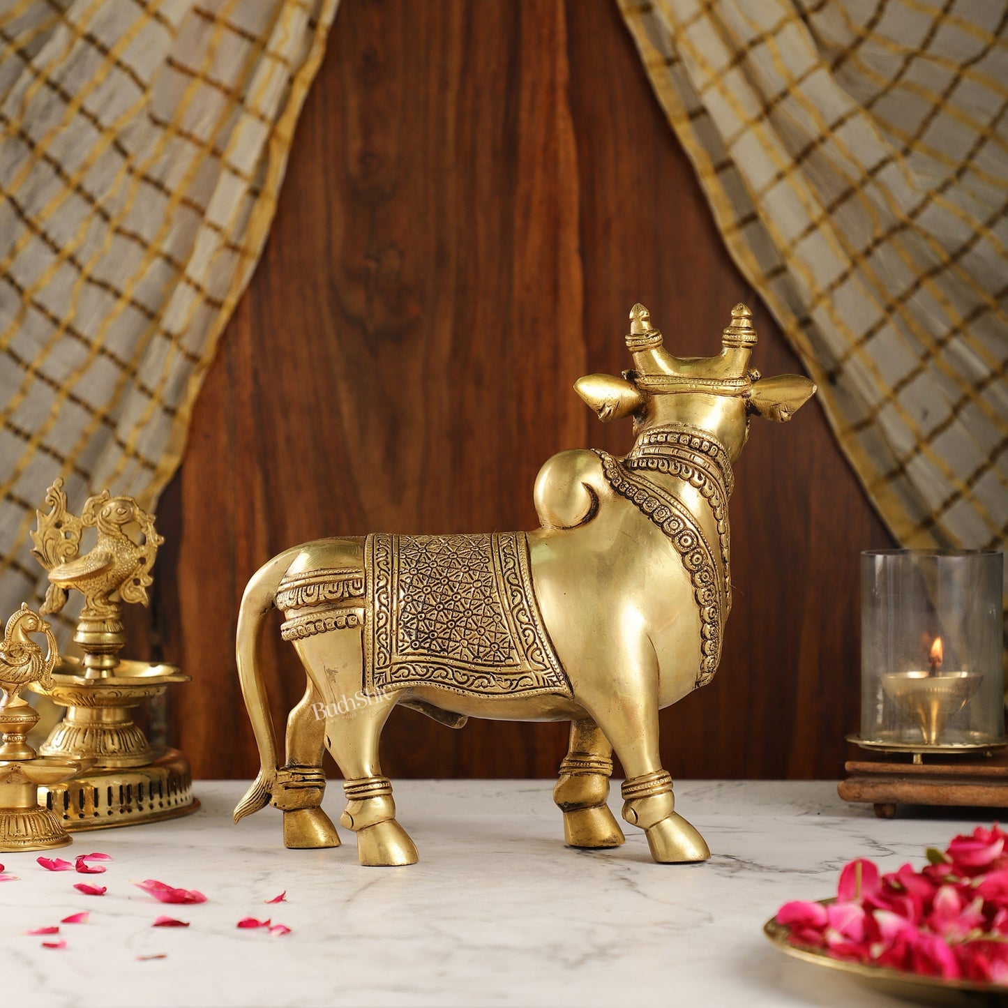 Exquisite Brass Superfine Standing Nandi Idol | 10.5" - Budhshiv.com