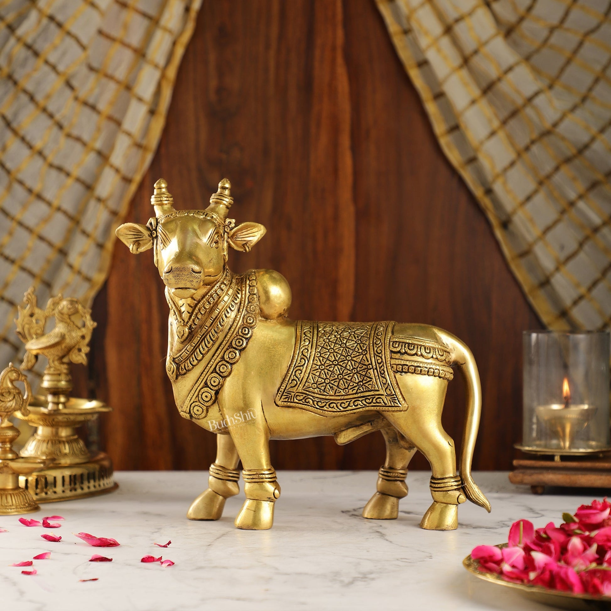 Exquisite Brass Superfine Standing Nandi Idol | 10.5" - Budhshiv.com