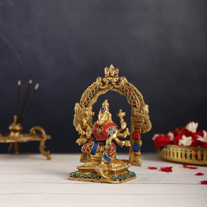 Exquisite Brass Varahi Amman Idol with Frame 6 inch stonework - Budhshiv.com