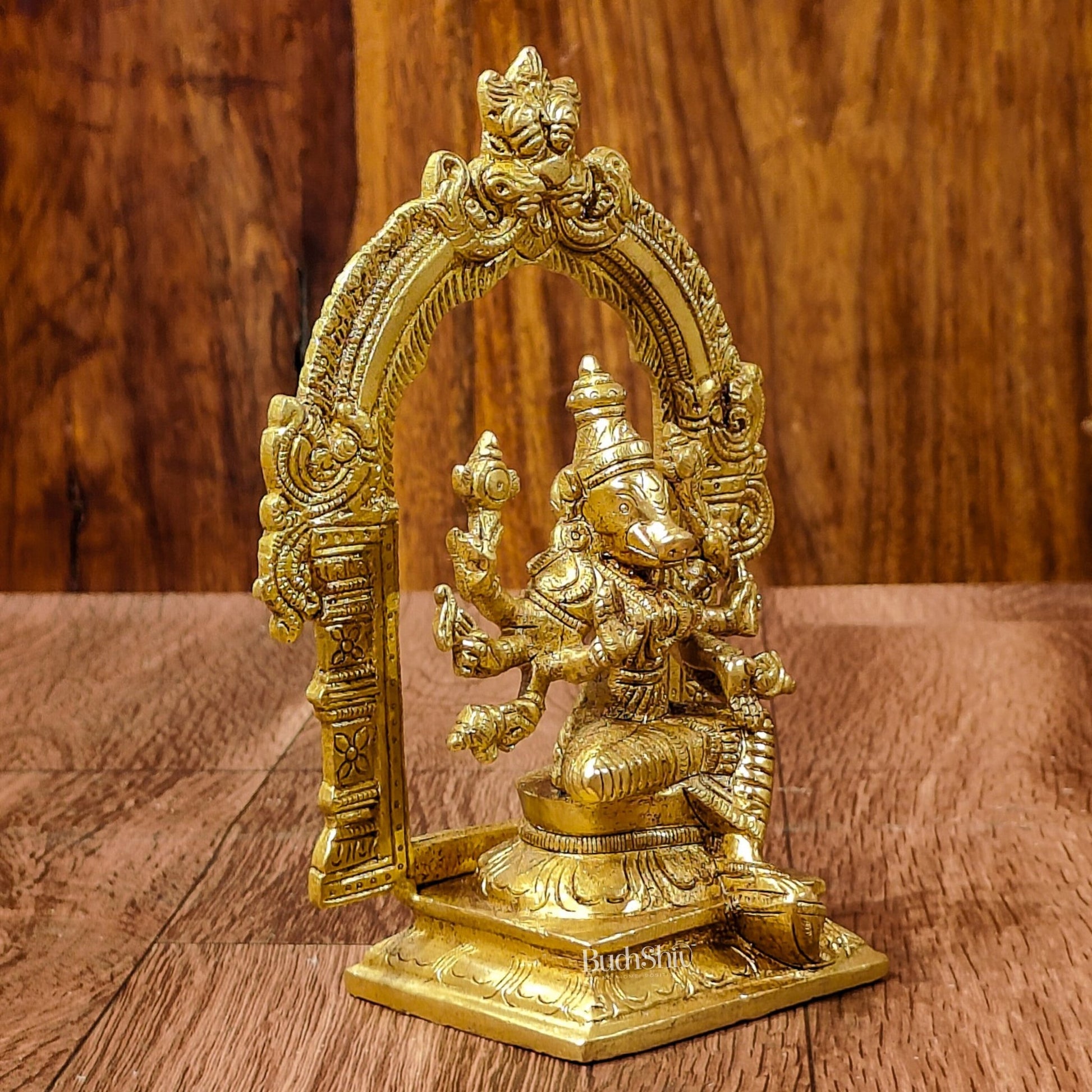 Exquisite Brass Varahi Amman Idol with Frame 6 inch - Budhshiv.com