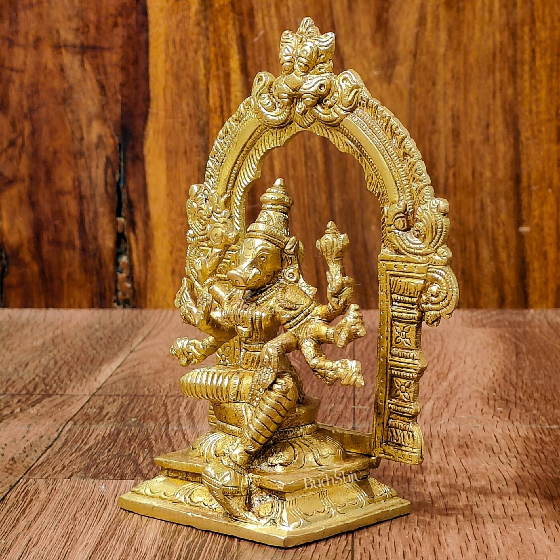 Exquisite Brass Varahi Amman Idol with Frame 6 inch - Budhshiv.com