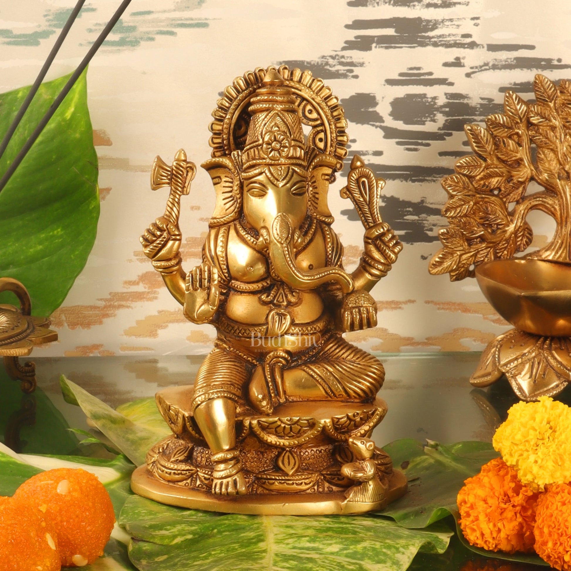 Exquisite Handcrafted Brass Ganesha Statue | Height 7 inches - Budhshiv.com