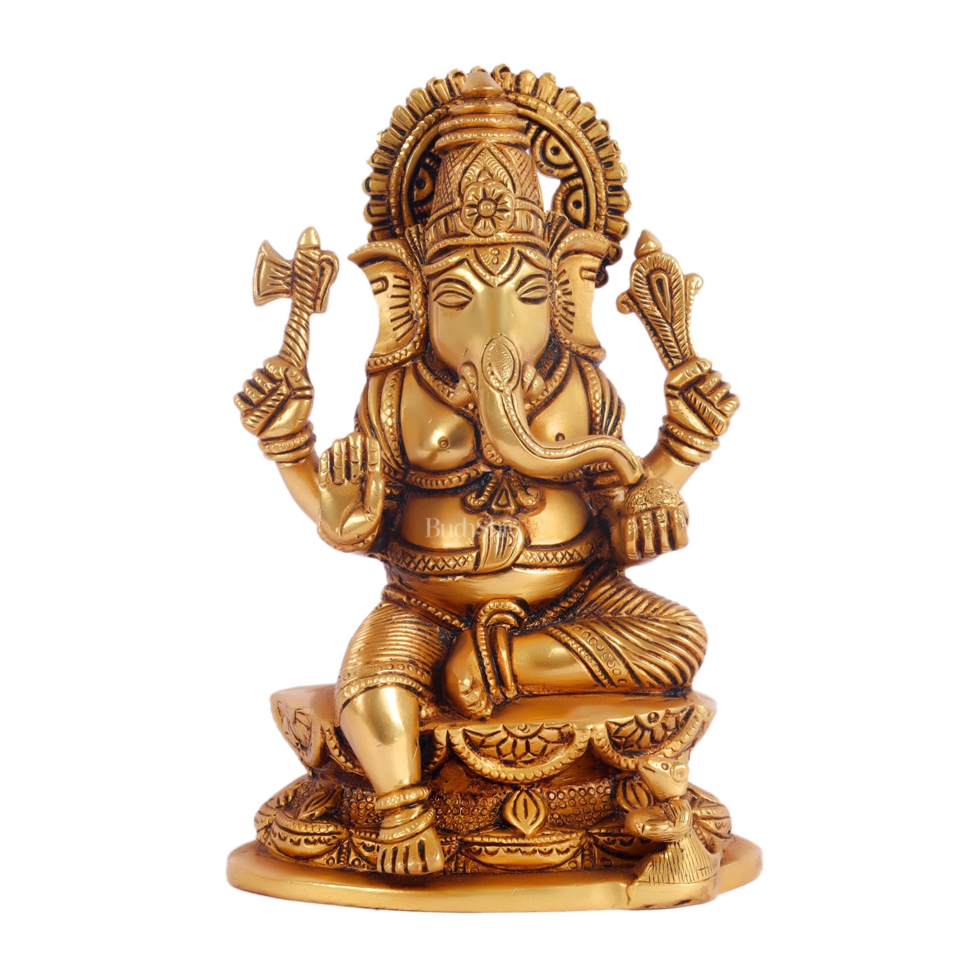 Exquisite Handcrafted Brass Ganesha Statue | Height 7 inches - Budhshiv.com