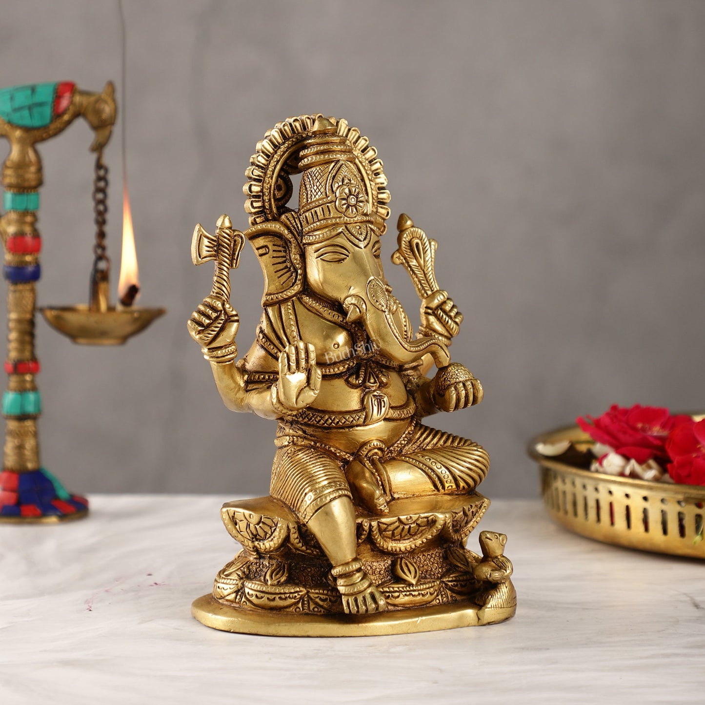 Exquisite Handcrafted Brass Ganesha Statue | Height 7 inches - Budhshiv.com