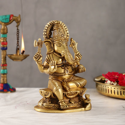 Exquisite Handcrafted Brass Ganesha Statue | Height 7 inches - Budhshiv.com