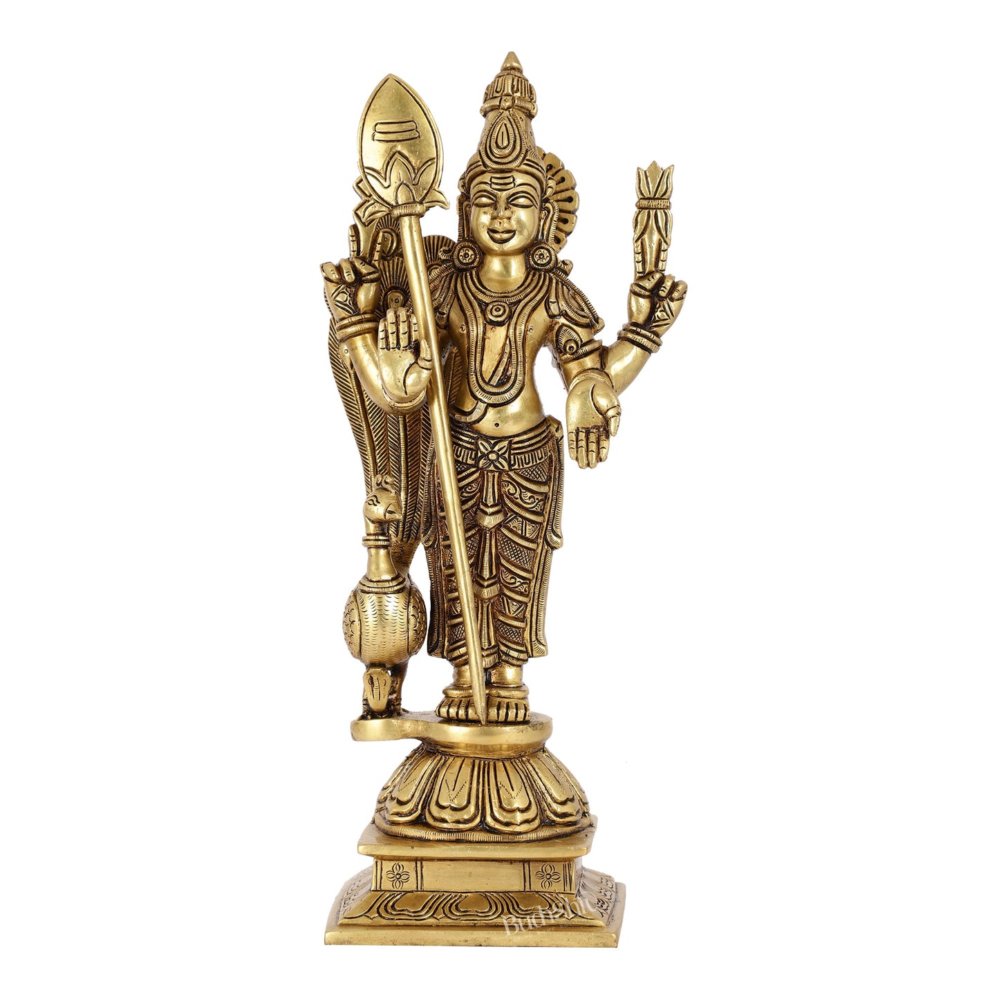 Exquisite Handcrafted Brass Lord Kartikeya Statue | 14" Height | Divine Majesty - Budhshiv.com