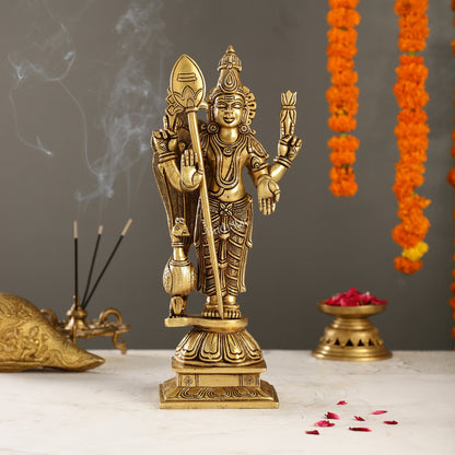 Exquisite Handcrafted Brass Lord Kartikeya Statue | 14" Height | Divine Majesty - Budhshiv.com