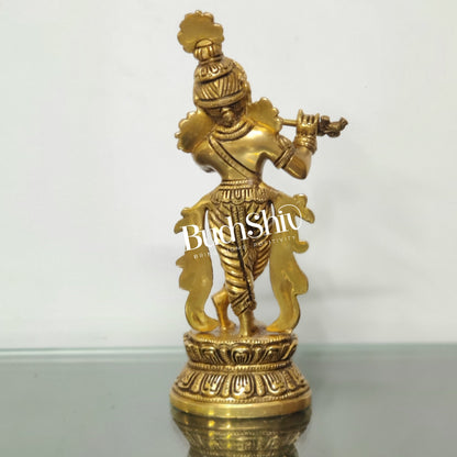 Exquisite Handcrafted Krishna Brass Statue | Height 9.5 Inch - Budhshiv.com