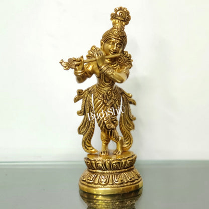 Exquisite Handcrafted Krishna Brass Statue | Height 9.5 Inch - Budhshiv.com