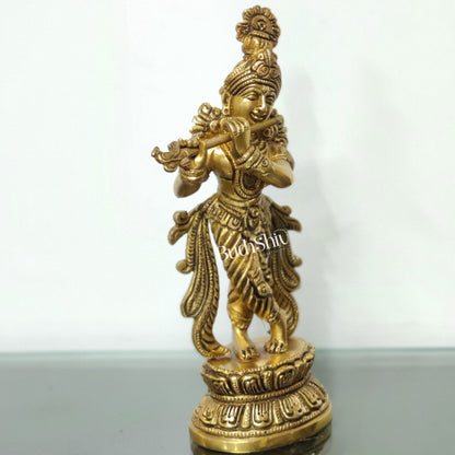 Exquisite Handcrafted Krishna Brass Statue | Height 9.5 Inch - Budhshiv.com