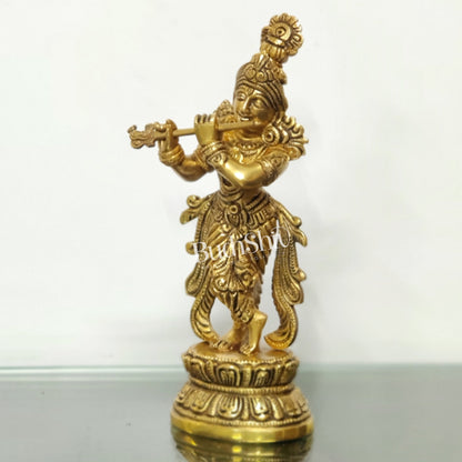 Exquisite Handcrafted Krishna Brass Statue | Height 9.5 Inch - Budhshiv.com