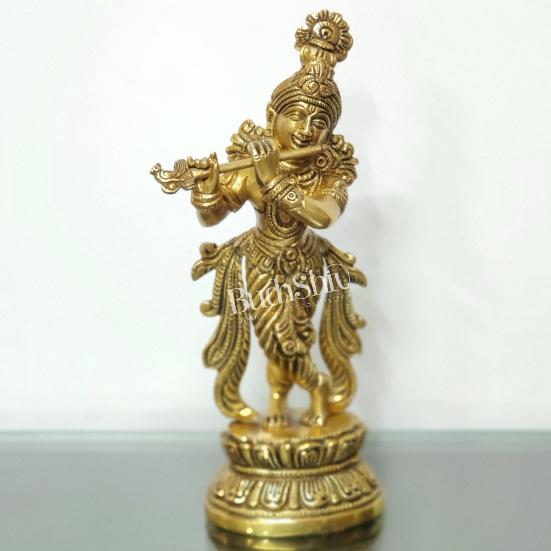 Exquisite Handcrafted Krishna Brass Statue | Height 9.5 Inch - Budhshiv.com