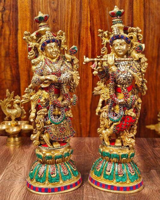Exquisite Handcrafted Pure Brass Radha Krishna Statues - 21" Height | Made in India - Budhshiv.com