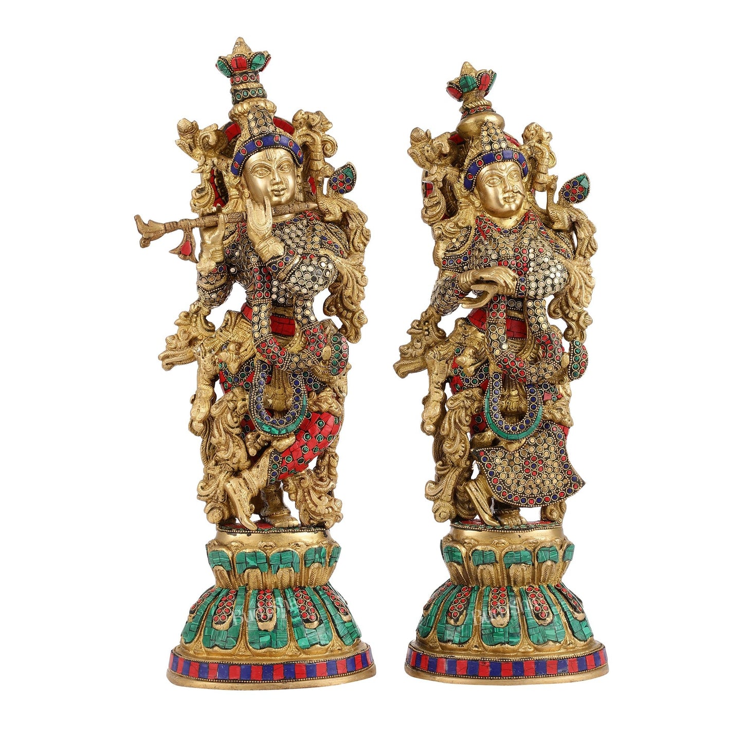 Exquisite Handcrafted Pure Brass Radha Krishna Statues - 21" - Budhshiv.com