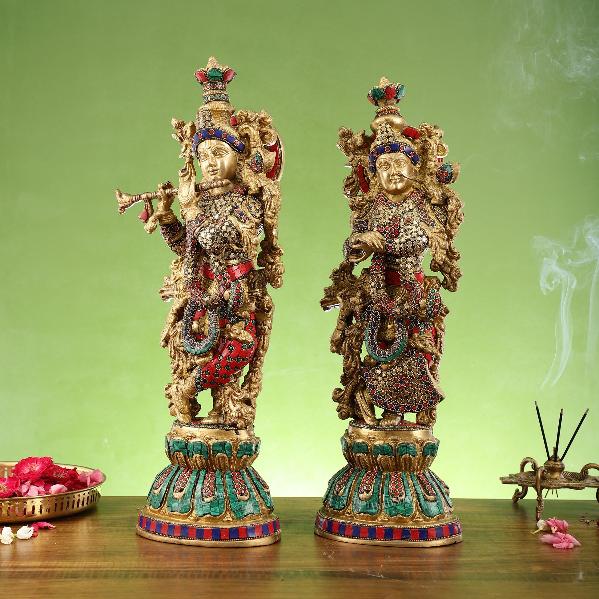 Exquisite Handcrafted Pure Brass Radha Krishna Statues - 21" - Budhshiv.com