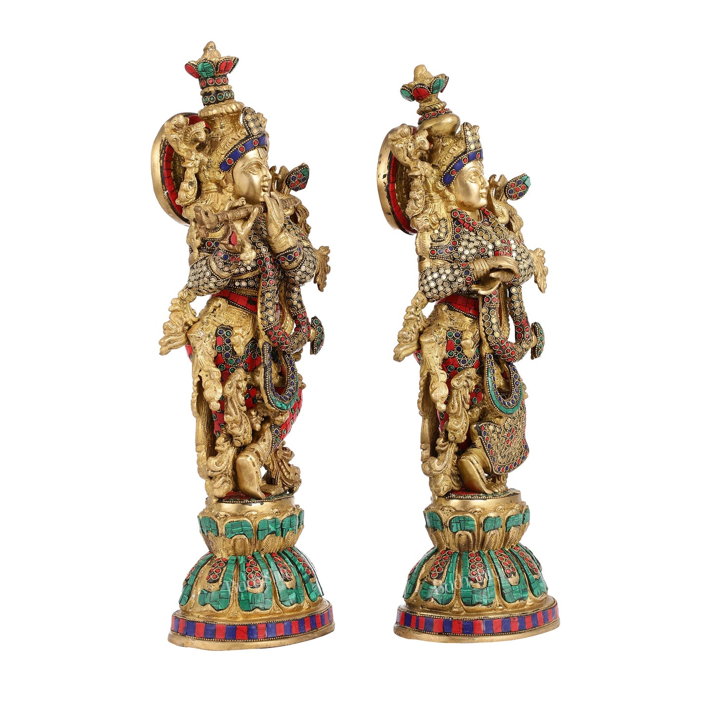 Exquisite Handcrafted Pure Brass Radha Krishna Statues - 21" - Budhshiv.com