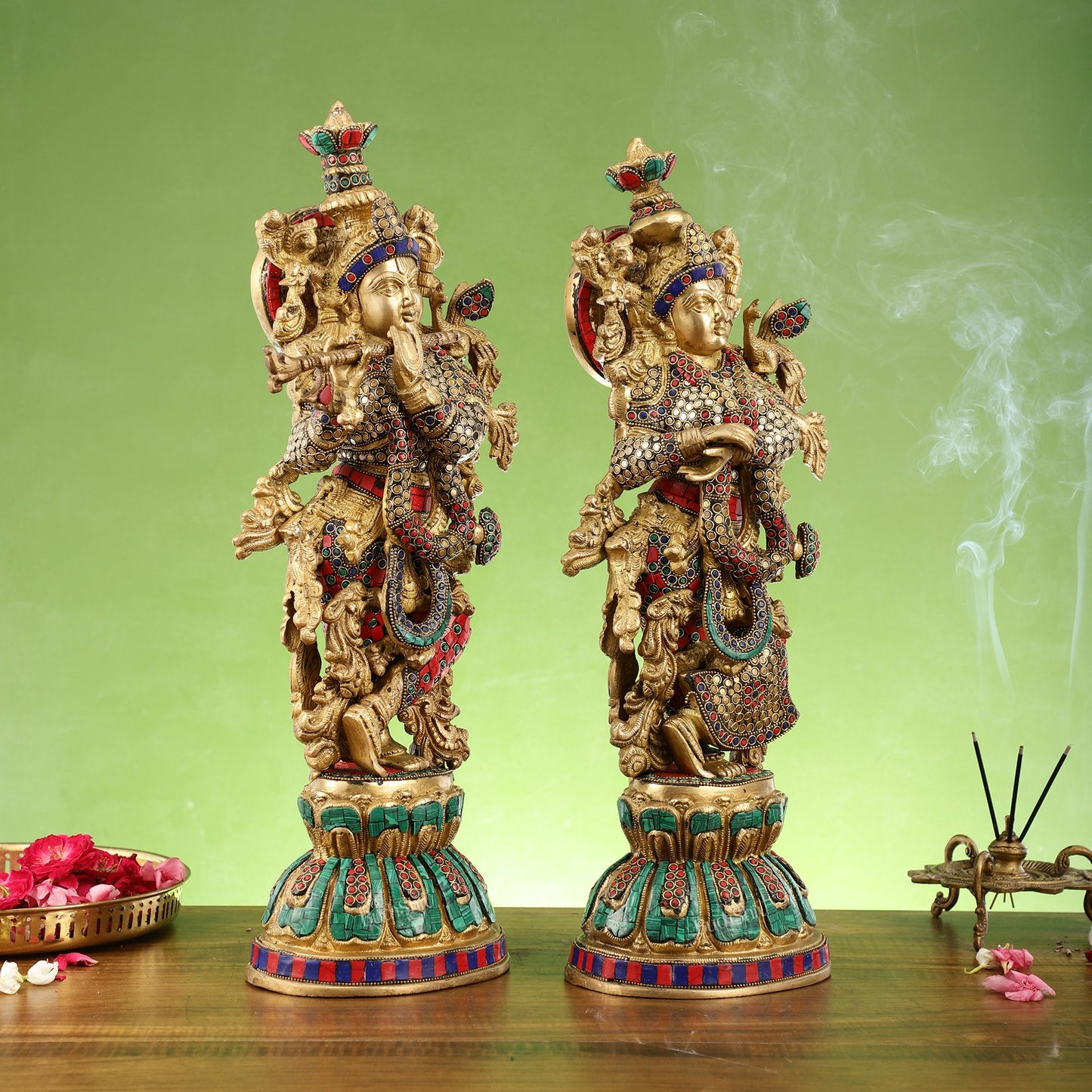 Exquisite Handcrafted Pure Brass Radha Krishna Statues - 21" - Budhshiv.com