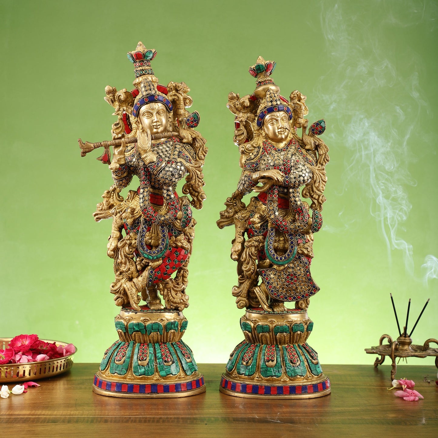 Exquisite Handcrafted Pure Brass Radha Krishna Statues - 21" - Budhshiv.com