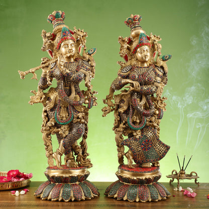 Exquisite Handcrafted Radha Krishna Brass Idols - 26" Height - Budhshiv.com