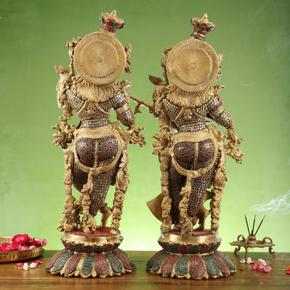 Exquisite Handcrafted Radha Krishna Brass Idols - 26" Height - Budhshiv.com