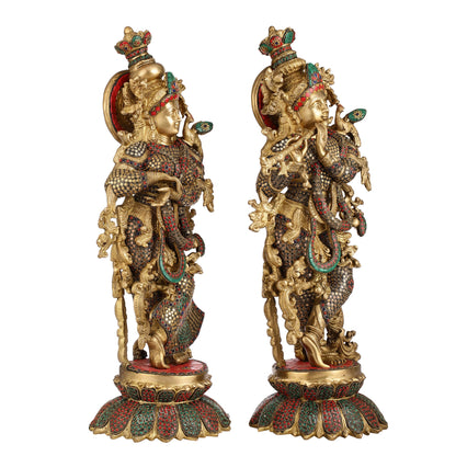 Exquisite Handcrafted Radha Krishna Brass Idols - 26" Height - Budhshiv.com