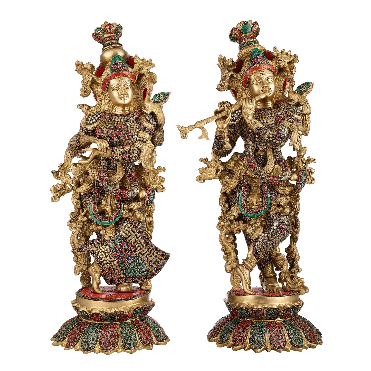 Exquisite Handcrafted Radha Krishna Brass Idols - 26" Height - Budhshiv.com