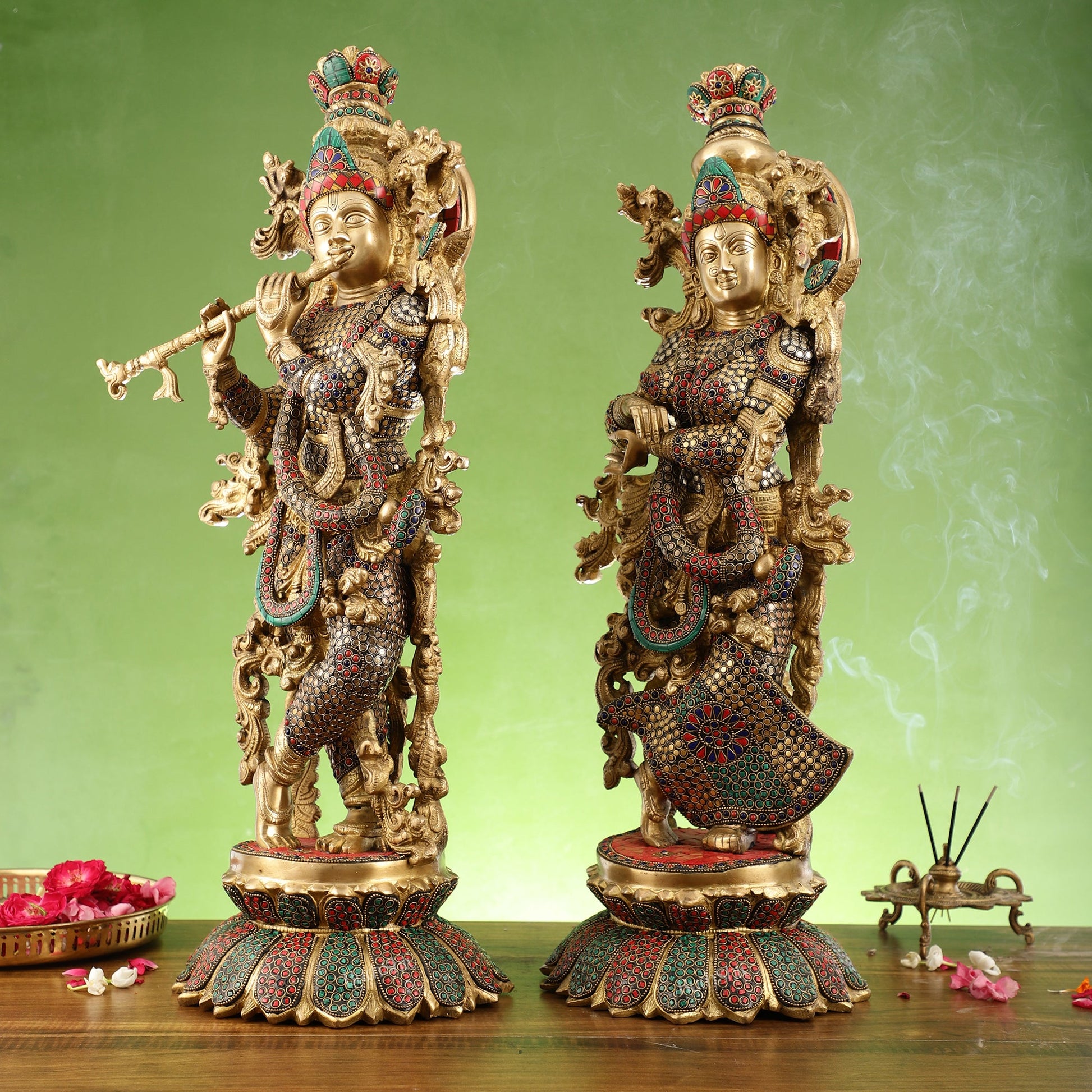 Exquisite Handcrafted Radha Krishna Brass Idols - 26" Height - Budhshiv.com