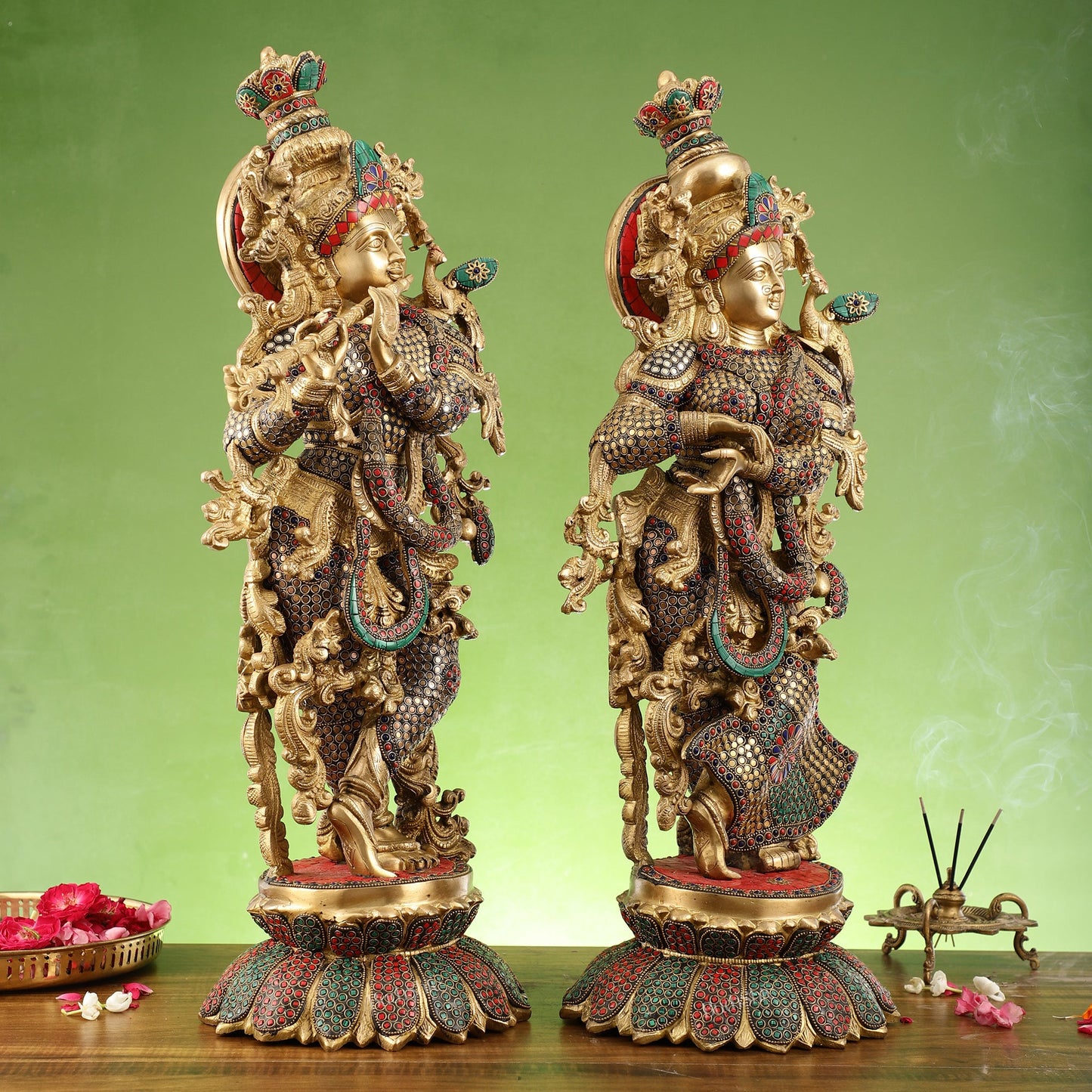 Exquisite Handcrafted Radha Krishna Brass Idols - 26" Height - Budhshiv.com