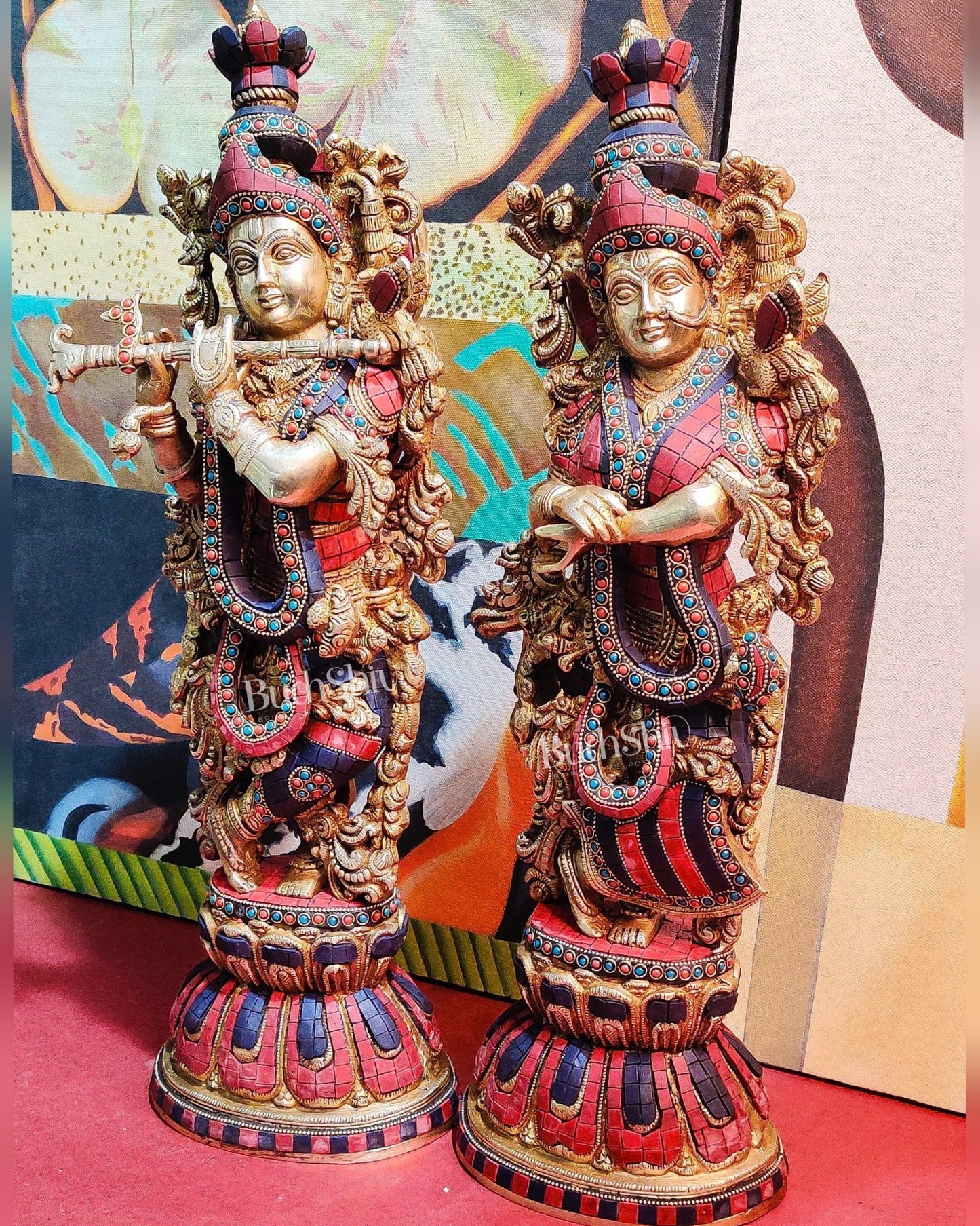 Exquisite Handcrafted Radha Krishna Statues 21 inch - Budhshiv.com
