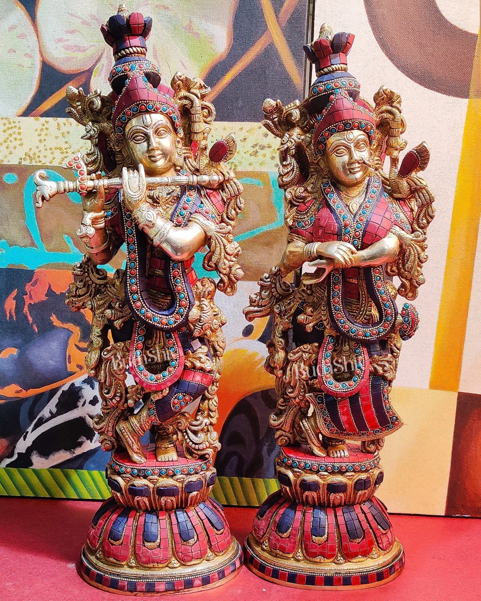 Exquisite Handcrafted Radha Krishna Statues 21 inch - Budhshiv.com