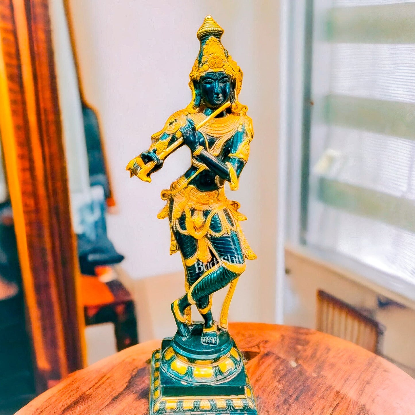 Exquisite Krishna Brass Statue | Handcrafted in Superfine Brass | 35 inch - Budhshiv.com