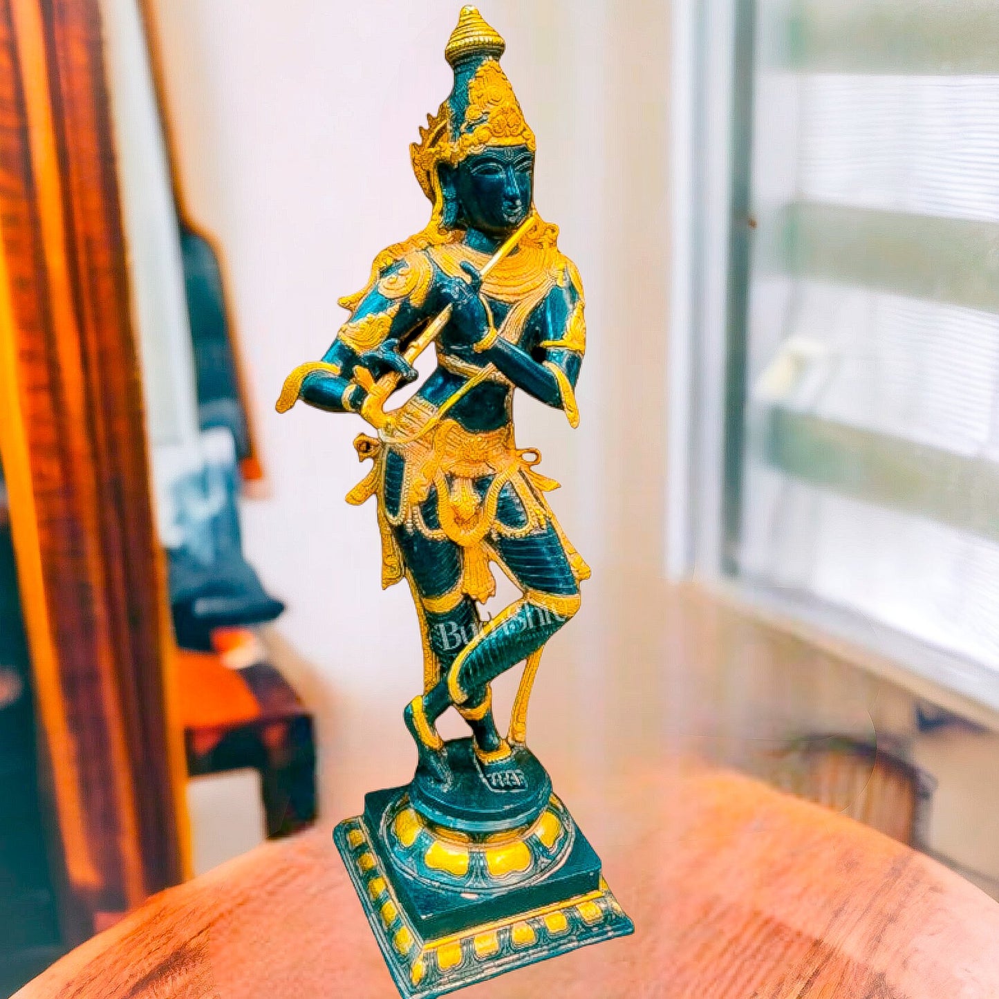 Exquisite Krishna Brass Statue | Handcrafted in Superfine Brass | 35 inch - Budhshiv.com