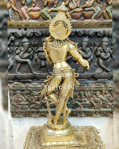 Exquisite Krishna Brass Statue | Superfine Brass | Golden Butter Polish 35" - Budhshiv.com