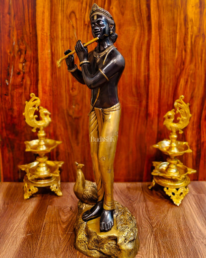 Exquisite Krishna Murlidhar Brass Idol 29" - Budhshiv.com