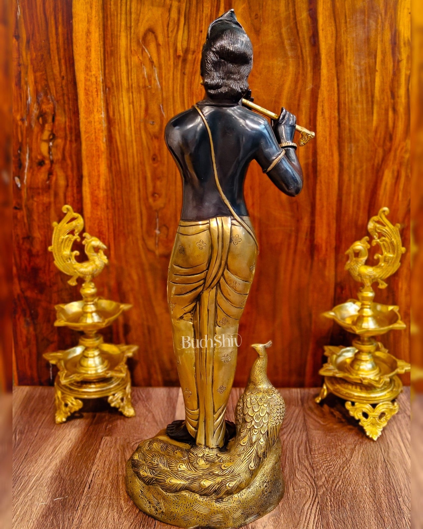 Exquisite Krishna Murlidhar Brass Idol 29" - Budhshiv.com